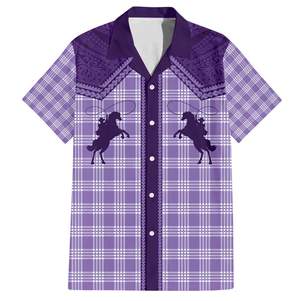 Aloha Hawaii Cowboys Paniolo Family Matching Long Sleeve Bodycon Dress and Hawaiian Shirt Violet Palaka - Polynesian Pride