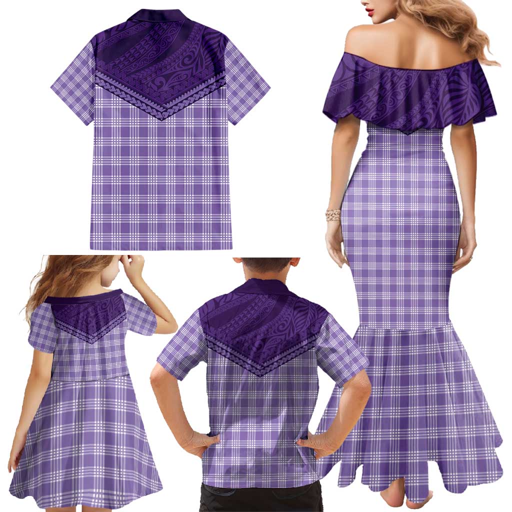 Aloha Hawaii Cowboys Paniolo Family Matching Mermaid Dress and Hawaiian Shirt Violet Palaka - Polynesian Pride