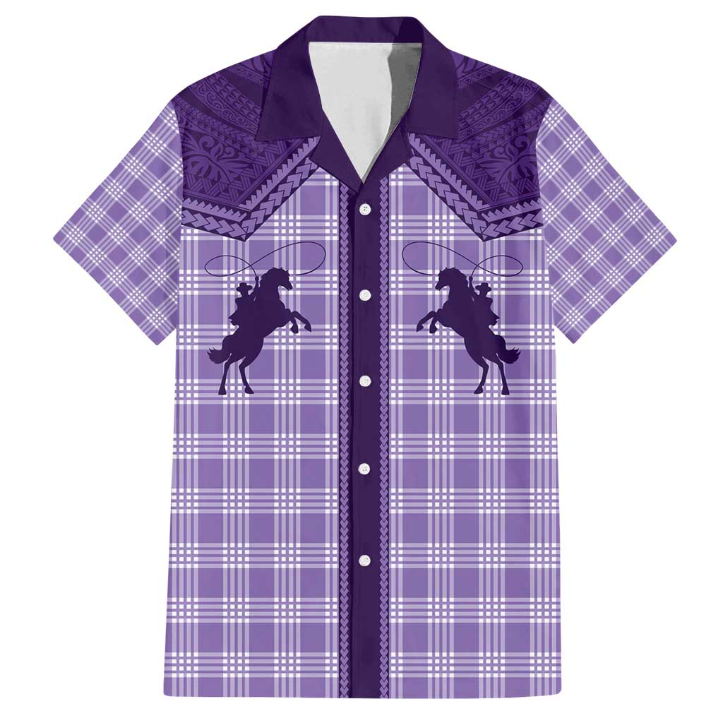 Aloha Hawaii Cowboys Paniolo Family Matching Off Shoulder Maxi Dress and Hawaiian Shirt Violet Palaka - Polynesian Pride