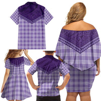 Aloha Hawaii Cowboys Paniolo Family Matching Off Shoulder Short Dress and Hawaiian Shirt Violet Palaka - Polynesian Pride
