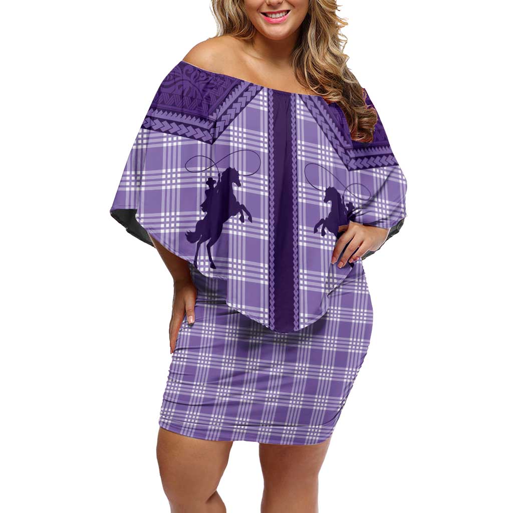 Aloha Hawaii Cowboys Paniolo Family Matching Off Shoulder Short Dress and Hawaiian Shirt Violet Palaka - Polynesian Pride