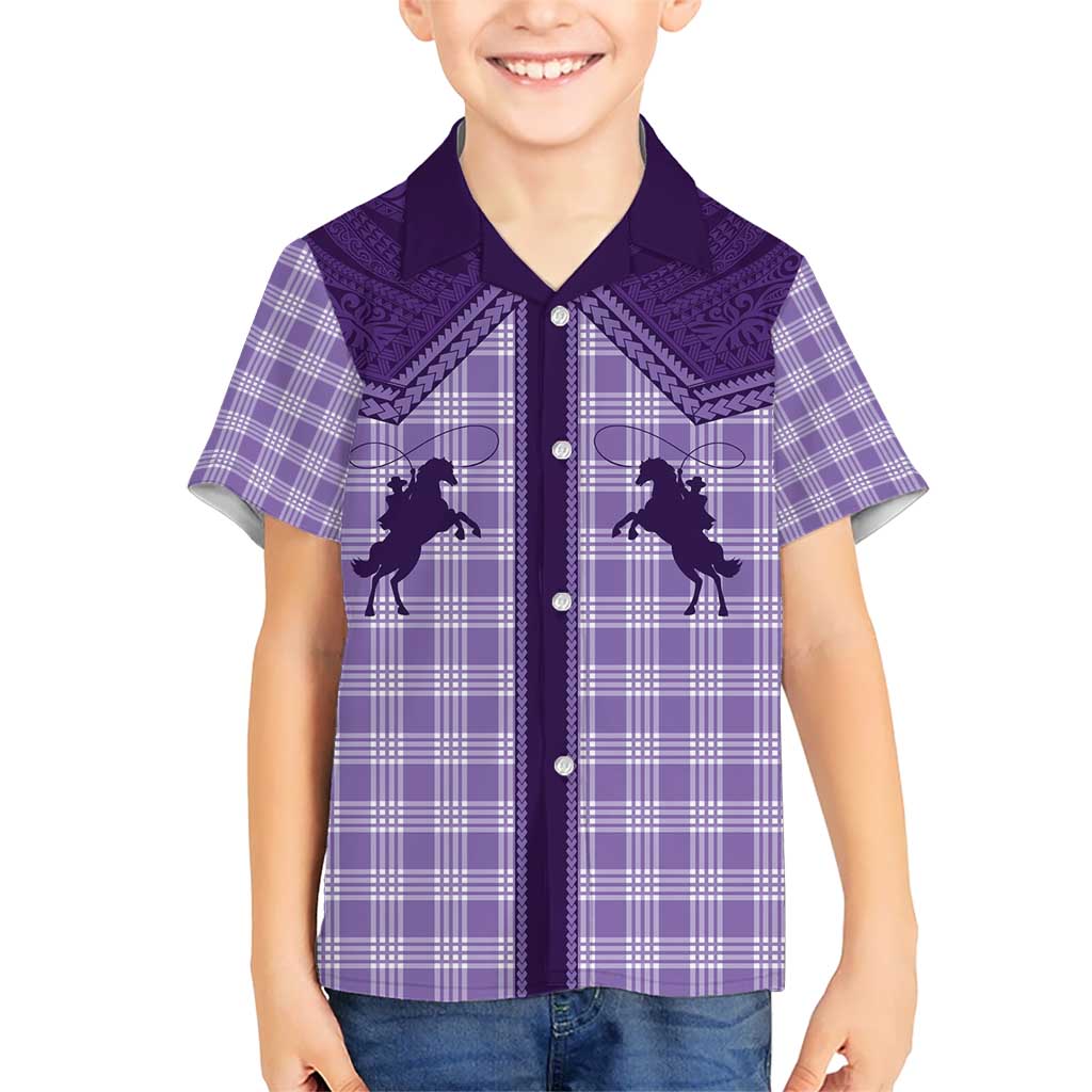 Aloha Hawaii Cowboys Paniolo Kid Hawaiian Shirt Violet Palaka - Polynesian Pride