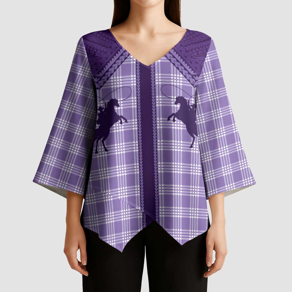 Aloha Hawaii Cowboys Paniolo Kimono Sleeve Blouse Violet Palaka - Polynesian Pride