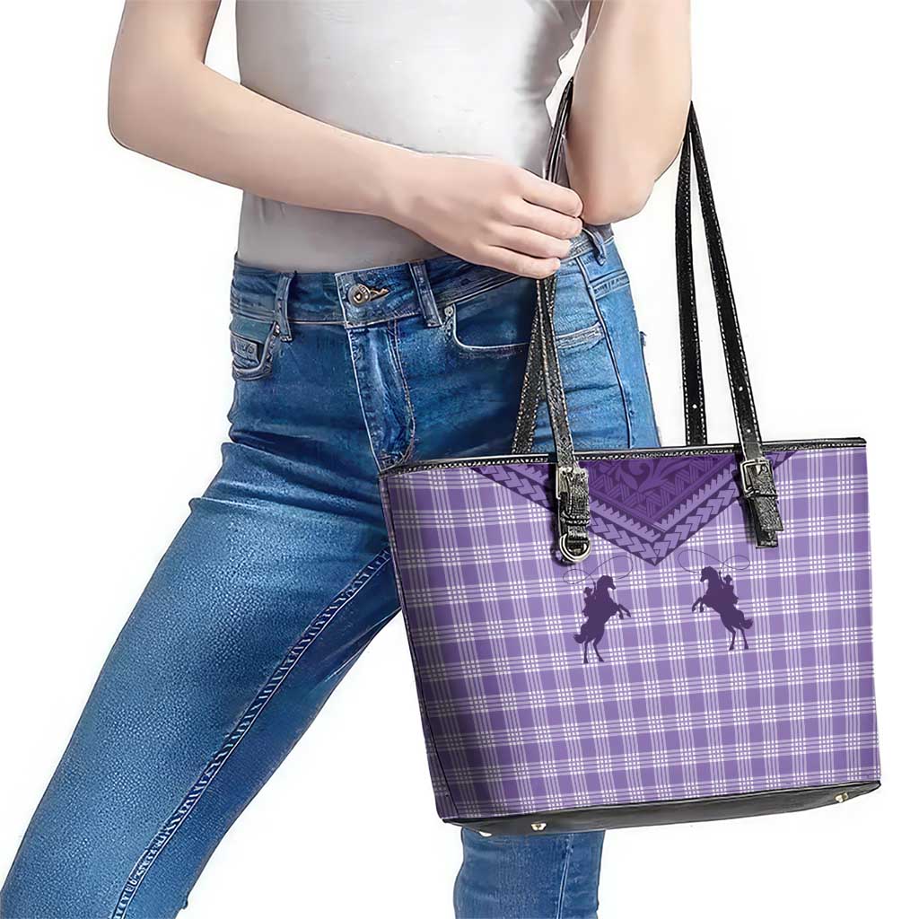 Aloha Hawaii Cowboys Paniolo Leather Tote Bag Violet Palaka - Polynesian Pride