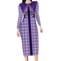 Aloha Hawaii Cowboys Paniolo Long Sleeve Bodycon Dress Violet Palaka - Polynesian Pride