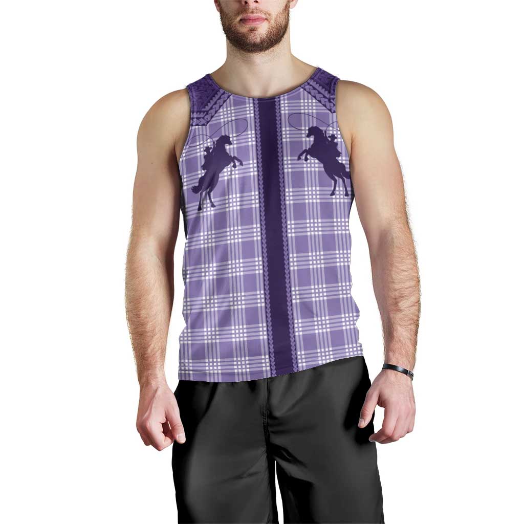 Aloha Hawaii Cowboys Paniolo Men Tank Top Violet Palaka - Polynesian Pride