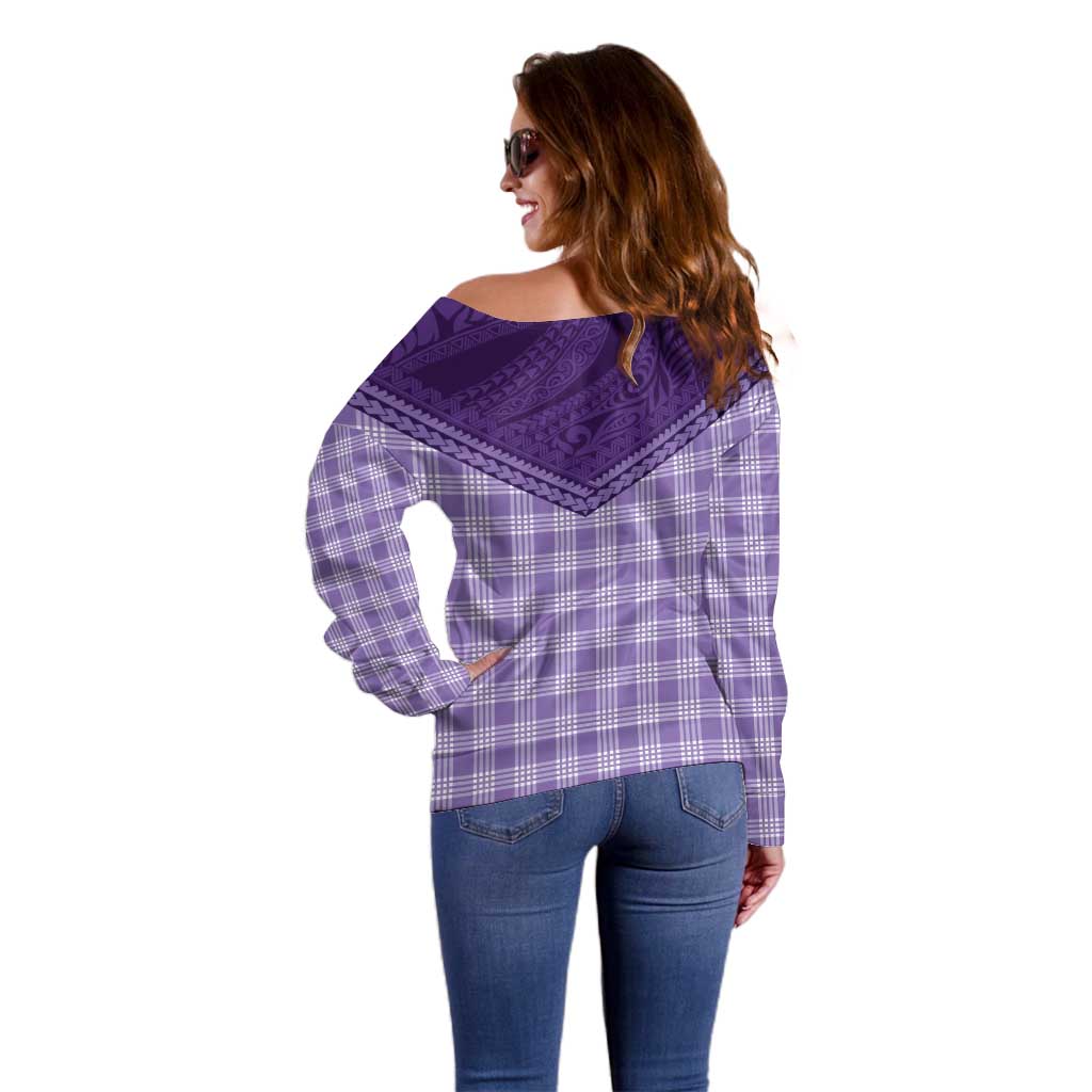 Aloha Hawaii Cowboys Paniolo Off Shoulder Sweater Violet Palaka - Polynesian Pride
