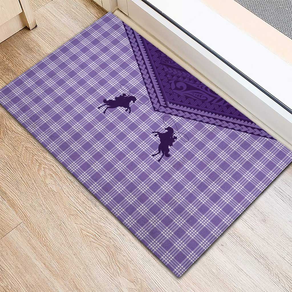 Aloha Hawaii Cowboys Paniolo Rubber Doormat Violet Palaka - Polynesian Pride