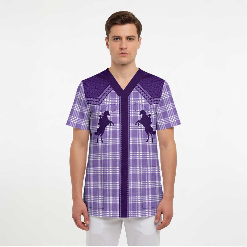 Aloha Hawaii Cowboys Paniolo Scrub Top Violet Palaka - Polynesian Pride