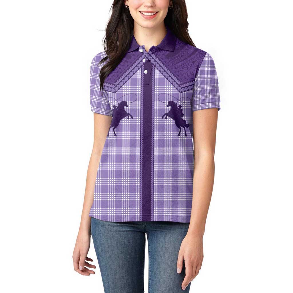 Aloha Hawaii Cowboys Paniolo Women Polo Shirt Violet Palaka - Polynesian Pride