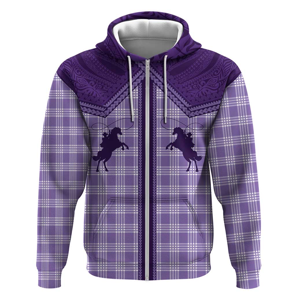 Aloha Hawaii Cowboys Paniolo Zip Hoodie Violet Palaka - Polynesian Pride