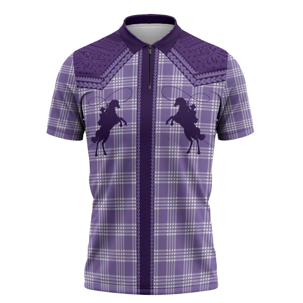 Aloha Hawaii Cowboys Paniolo Zipper Polo Shirt Violet Palaka - Polynesian Pride