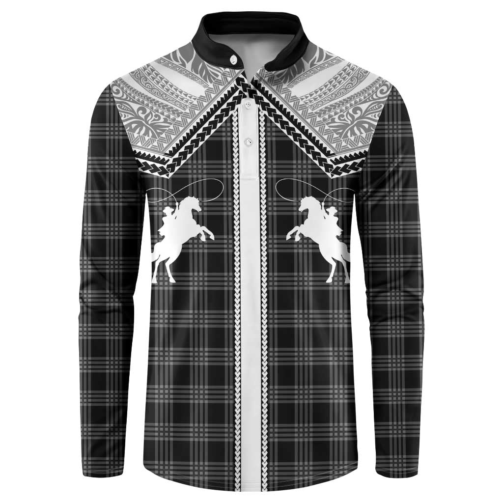 Aloha Hawaii Cowboys Paniolo Button Sweatshirt Black Palaka - Polynesian Pride