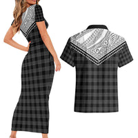 Aloha Hawaii Cowboys Paniolo Couples Matching Short Sleeve Bodycon Dress and Hawaiian Shirt Black Palaka LT7 - Polynesian Pride