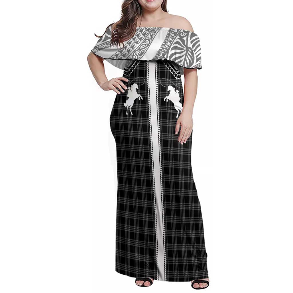 Aloha Hawaii Cowboys Paniolo Family Matching Off Shoulder Maxi Dress and Hawaiian Shirt Black Palaka - Polynesian Pride