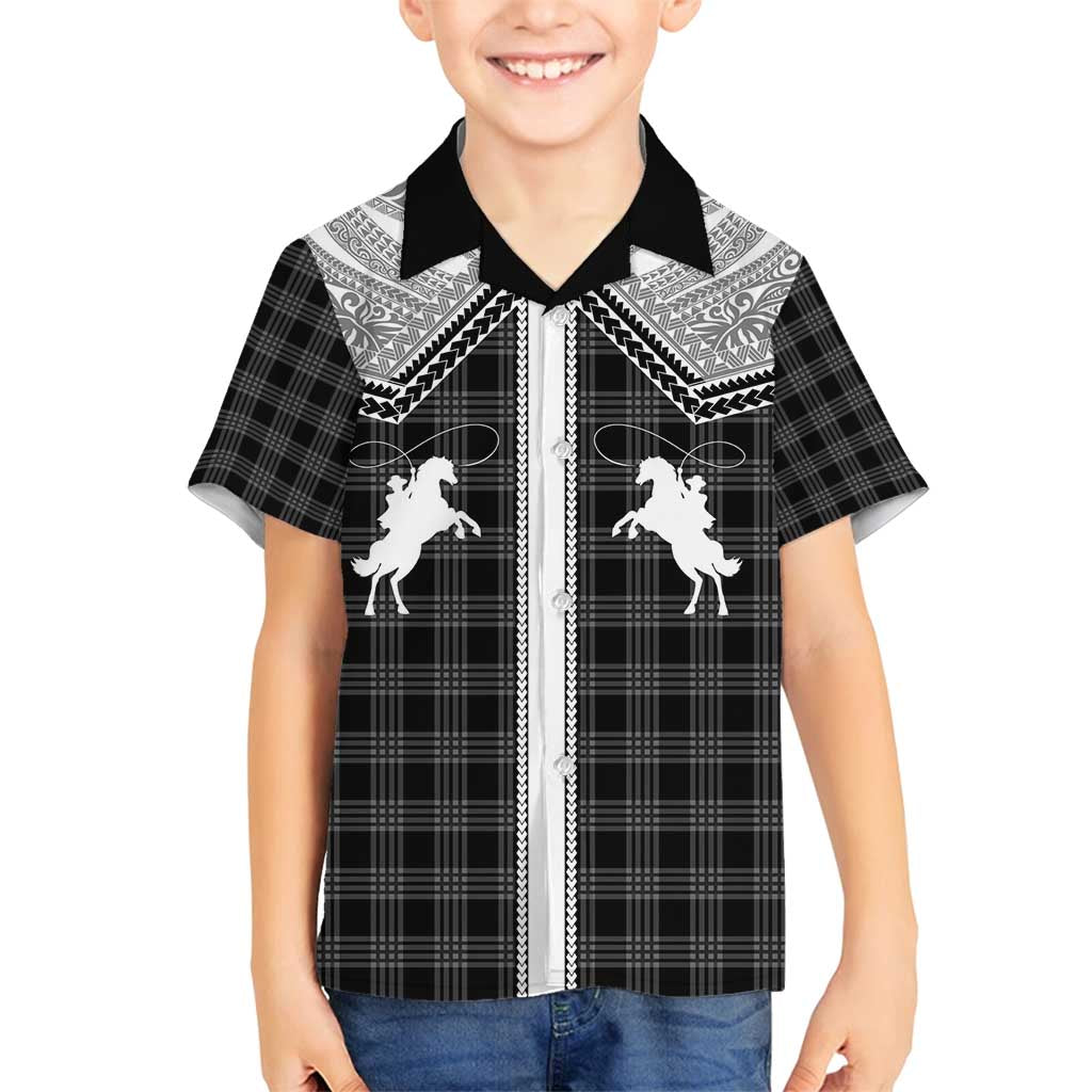 Aloha Hawaii Cowboys Paniolo Family Matching Off Shoulder Maxi Dress and Hawaiian Shirt Black Palaka - Polynesian Pride
