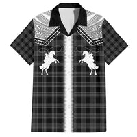 Aloha Hawaii Cowboys Paniolo Family Matching Off Shoulder Short Dress and Hawaiian Shirt Black Palaka - Polynesian Pride