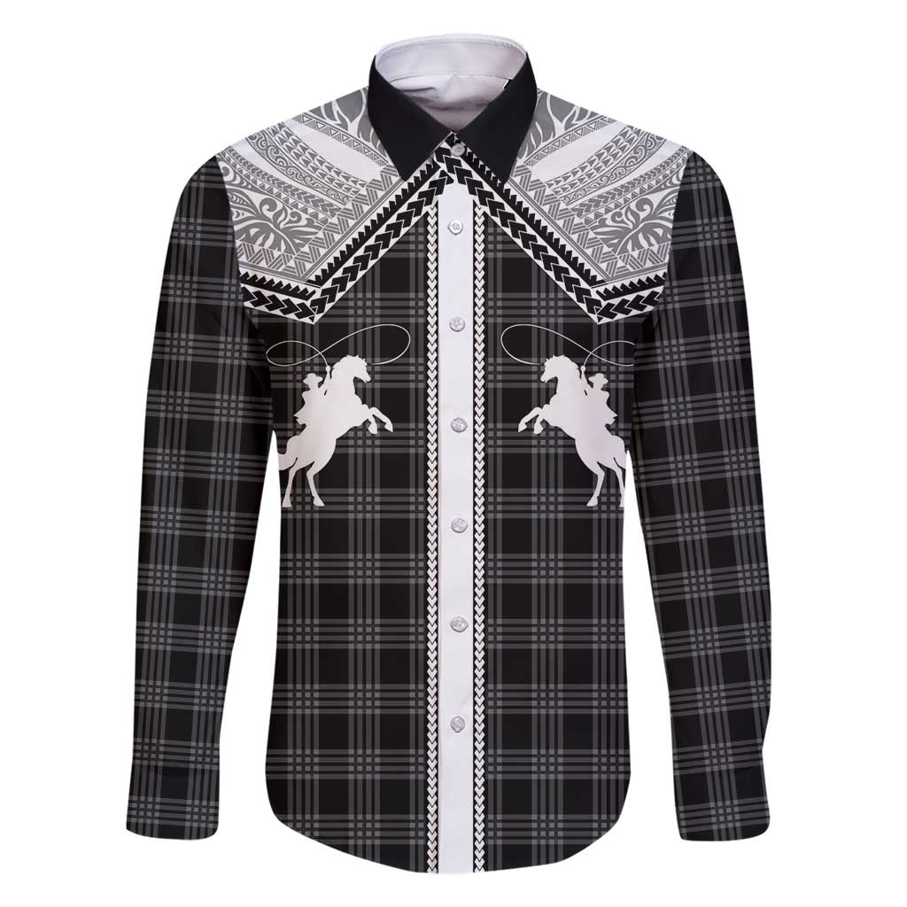 Aloha Hawaii Cowboys Paniolo Family Matching Off Shoulder Short Dress and Hawaiian Shirt Black Palaka - Polynesian Pride