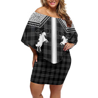 Aloha Hawaii Cowboys Paniolo Family Matching Off Shoulder Short Dress and Hawaiian Shirt Black Palaka - Polynesian Pride