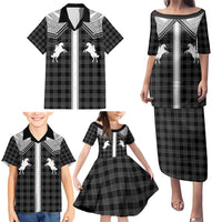 Aloha Hawaii Cowboys Paniolo Family Matching Puletasi and Hawaiian Shirt Black Palaka - Polynesian Pride