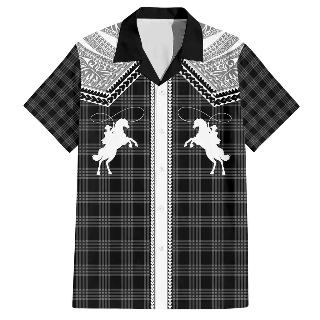 Aloha Hawaii Cowboys Paniolo Family Matching Short Sleeve Bodycon Dress and Hawaiian Shirt Black Palaka - Polynesian Pride
