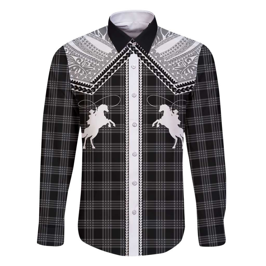 Aloha Hawaii Cowboys Paniolo Family Matching Short Sleeve Bodycon Dress and Hawaiian Shirt Black Palaka - Polynesian Pride