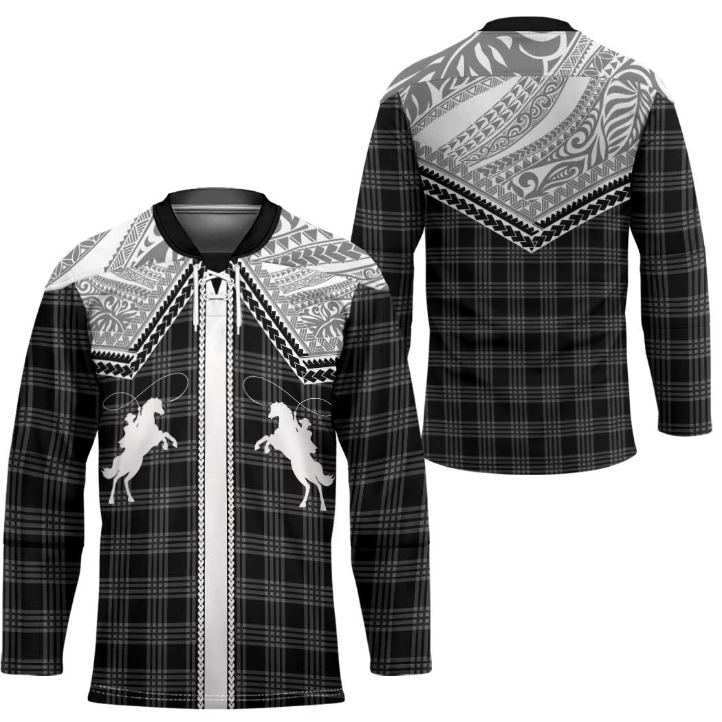 Aloha Hawaii Cowboys Paniolo Hockey Jersey Black Palaka - Polynesian Pride