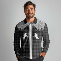 Aloha Hawaii Cowboys Paniolo Long Sleeve Polo Shirt Black Palaka - Polynesian Pride