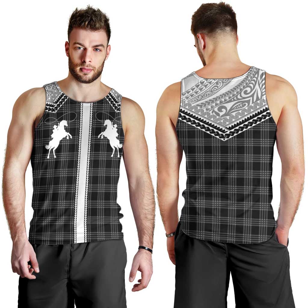 Aloha Hawaii Cowboys Paniolo Men Tank Top Black Palaka - Polynesian Pride