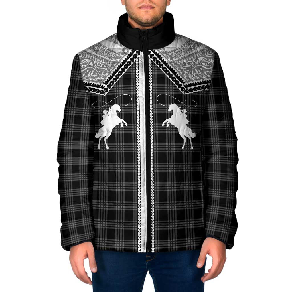Aloha Hawaii Cowboys Paniolo Padded Jacket Black Palaka - Polynesian Pride