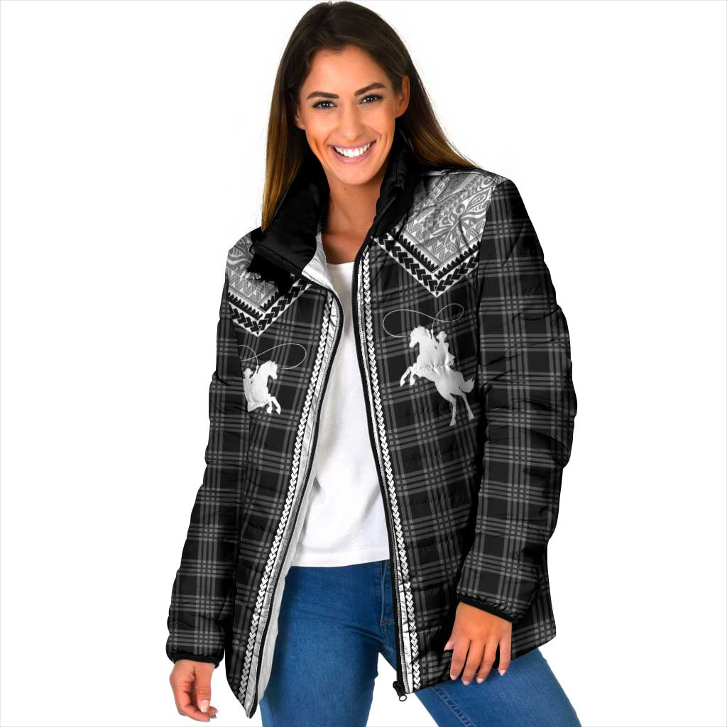 Aloha Hawaii Cowboys Paniolo Padded Jacket Black Palaka - Polynesian Pride