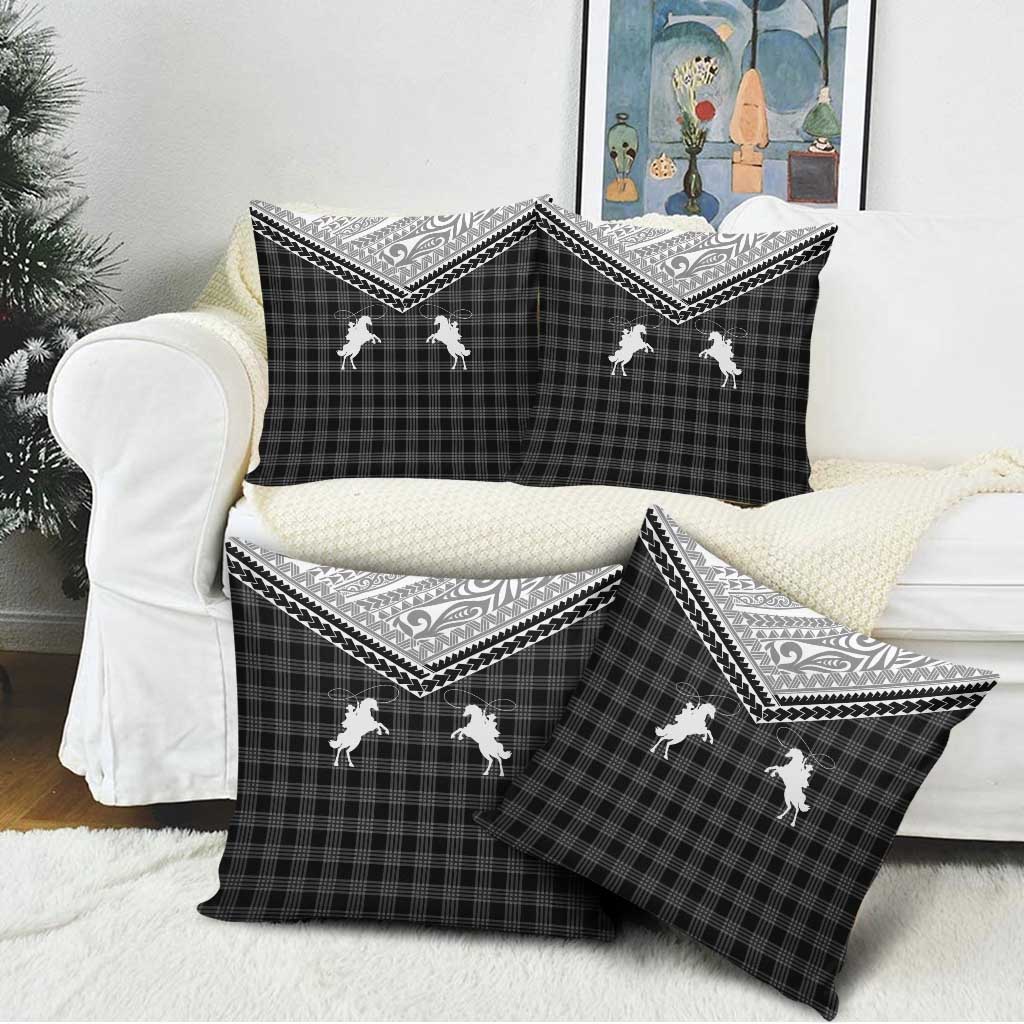 Aloha Hawaii Cowboys Paniolo Pillow Cover Black Palaka - Polynesian Pride