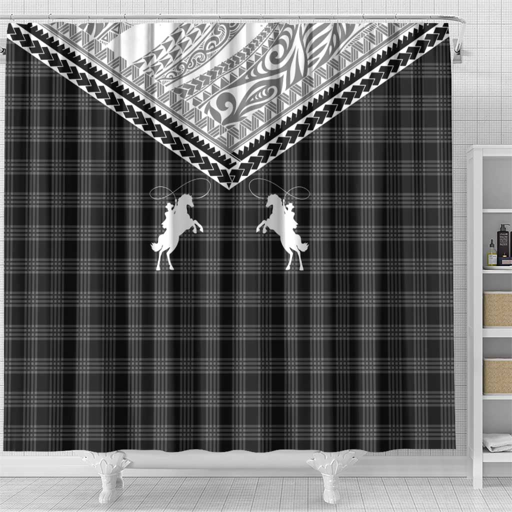 Aloha Hawaii Cowboys Paniolo Shower Curtain Black Palaka - Polynesian Pride