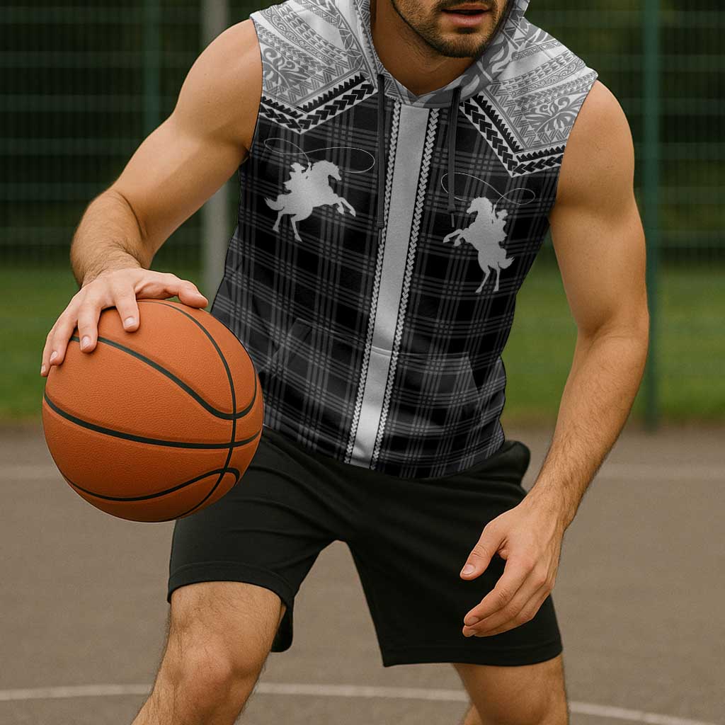 Aloha Hawaii Cowboys Paniolo Sleeveless Hoodie Black Palaka - Polynesian Pride