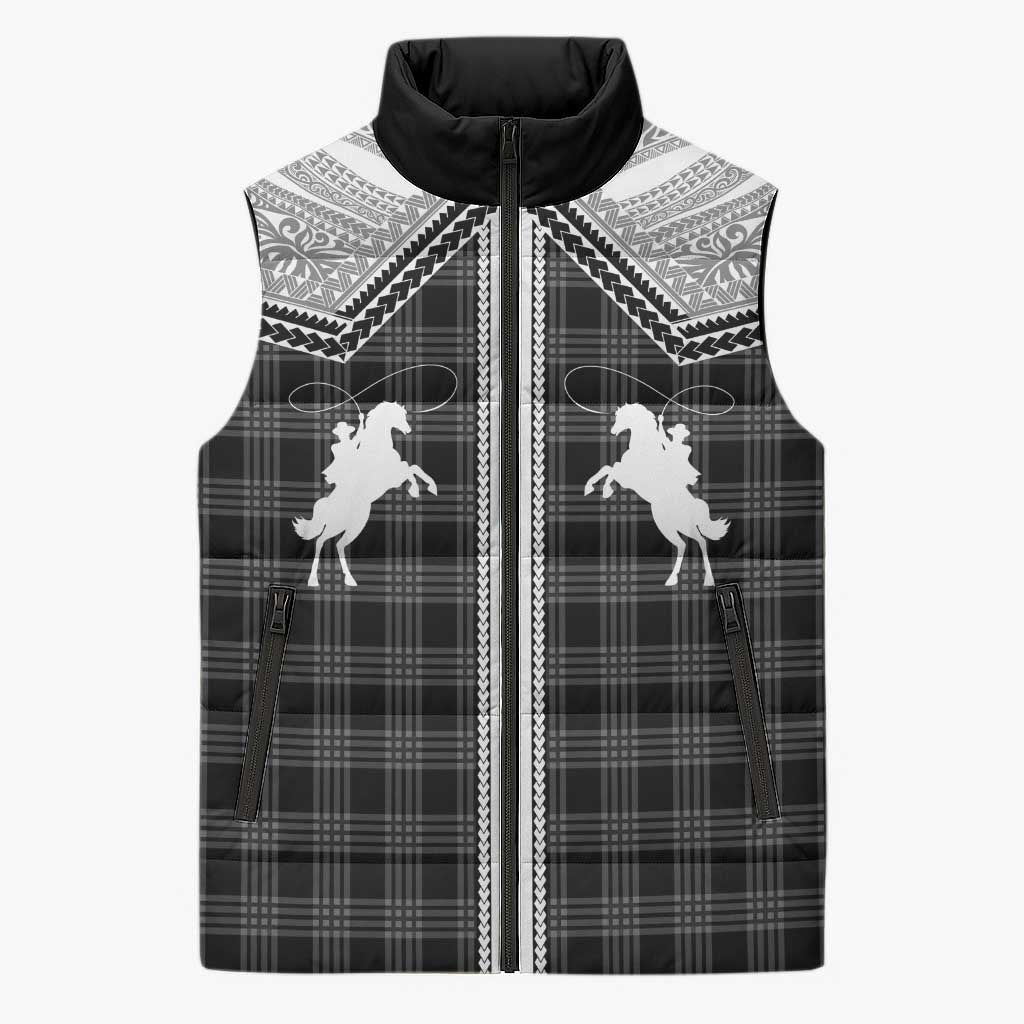Aloha Hawaii Cowboys Paniolo Sleeveless Puffer Jacket Black Palaka - Polynesian Pride