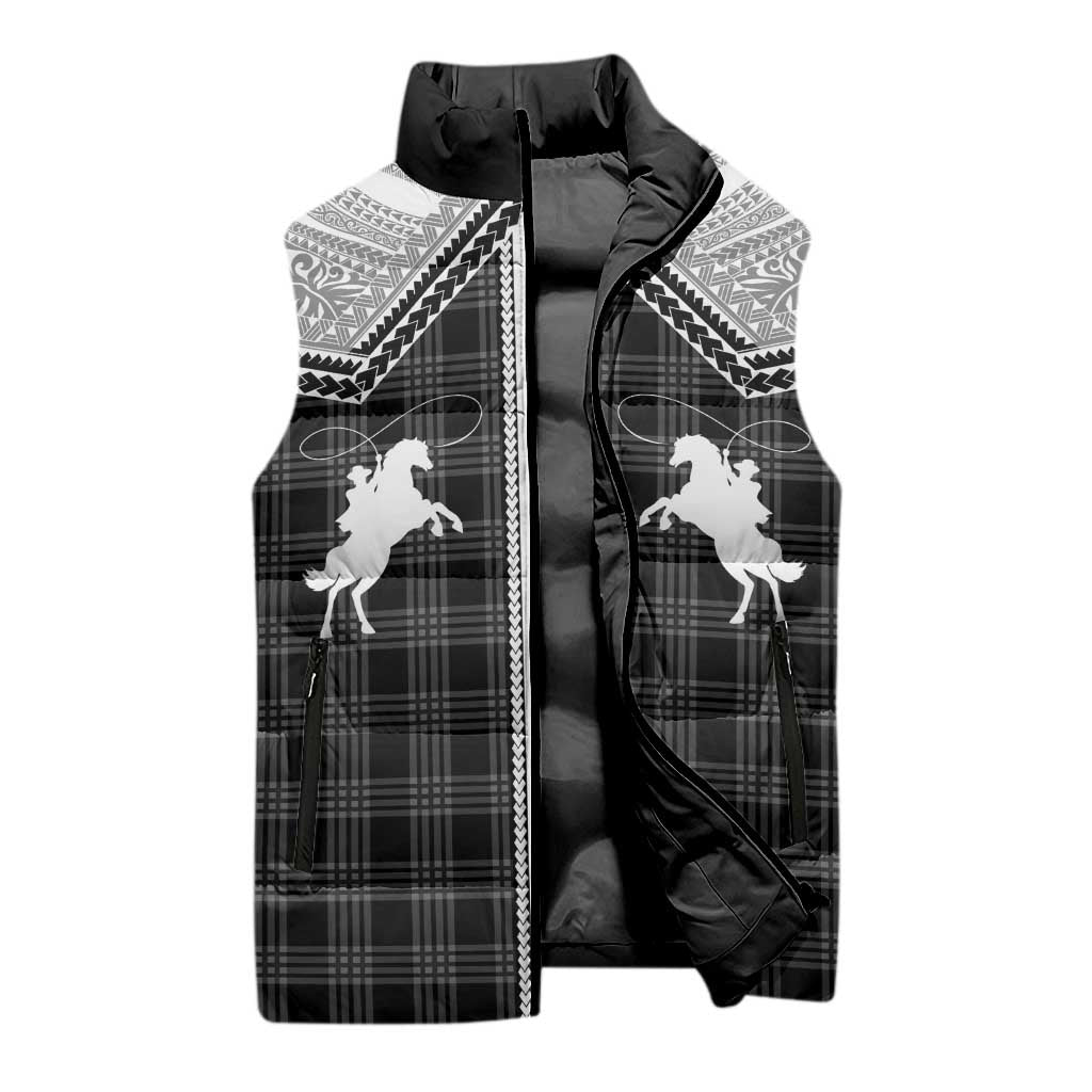 Aloha Hawaii Cowboys Paniolo Sleeveless Puffer Jacket Black Palaka - Polynesian Pride