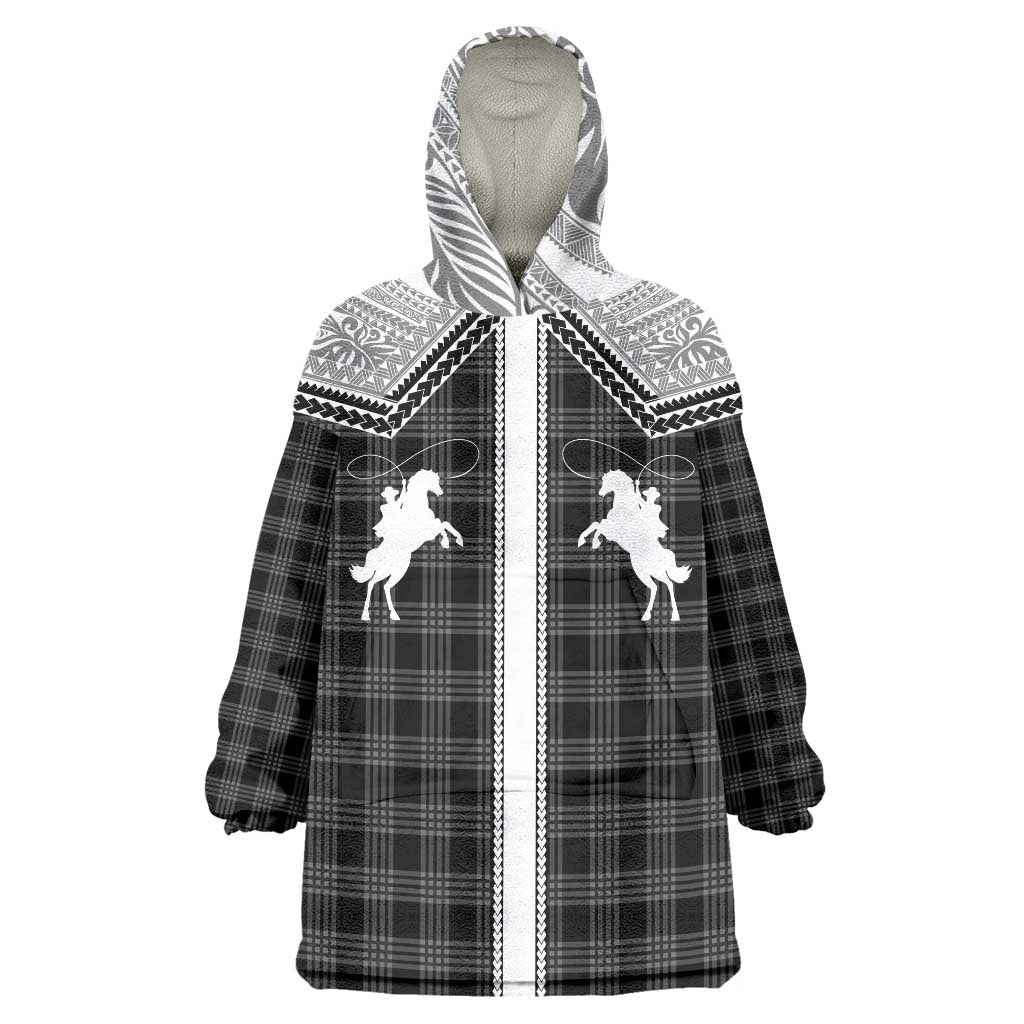 Aloha Hawaii Cowboys Paniolo Wearable Blanket Hoodie Black Palaka - Polynesian Pride