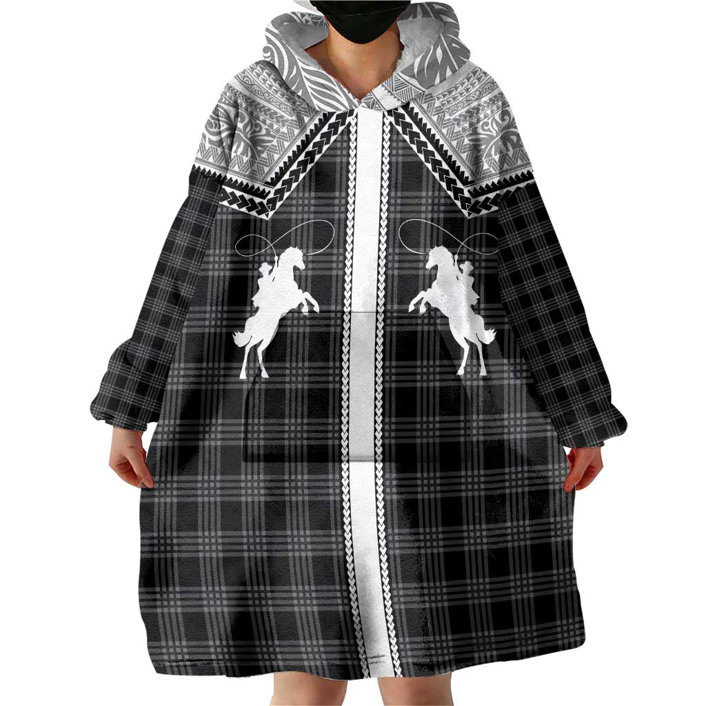 Aloha Hawaii Cowboys Paniolo Wearable Blanket Hoodie Black Palaka - Polynesian Pride