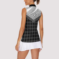 Aloha Hawaii Cowboys Paniolo Women Sleeveless Polo Shirt Black Palaka - Polynesian Pride