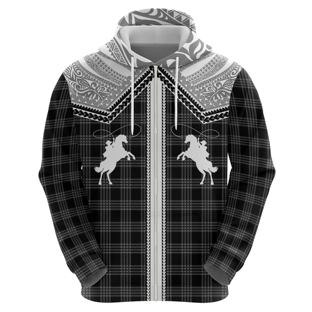 Aloha Hawaii Cowboys Paniolo Zip Hoodie Black Palaka - Polynesian Pride