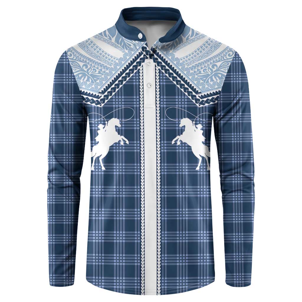 Aloha Hawaii Cowboys Paniolo Button Sweatshirt Navy Blue Palaka - Polynesian Pride