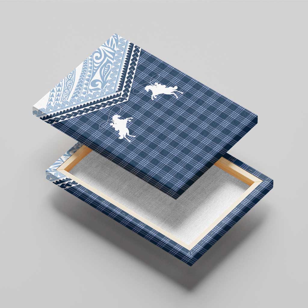 Aloha Hawaii Cowboys Paniolo Canvas Wall Art Navy Blue Palaka - Polynesian Pride