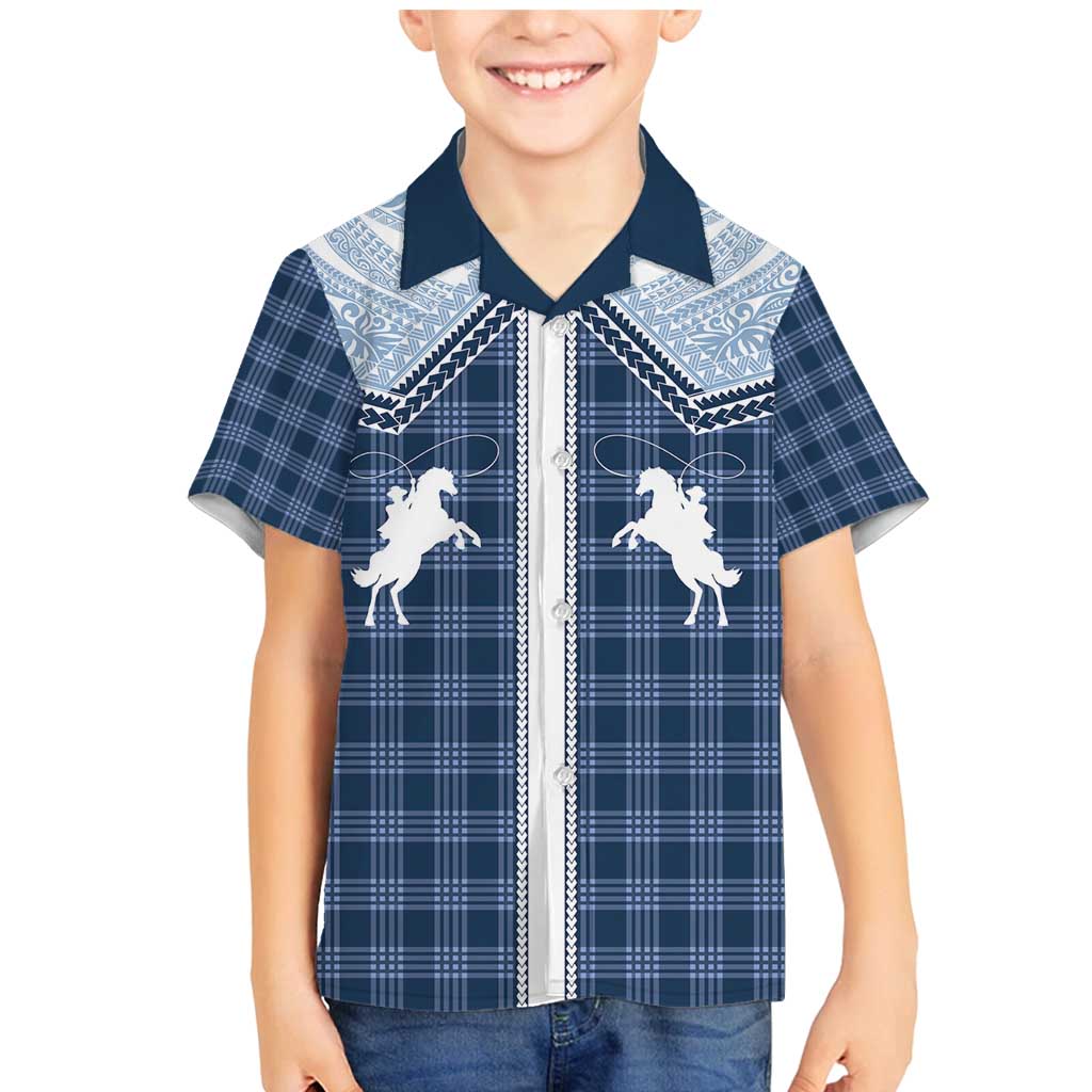 Aloha Hawaii Cowboys Paniolo Family Matching Mermaid Dress and Hawaiian Shirt Navy Blue Palaka - Polynesian Pride