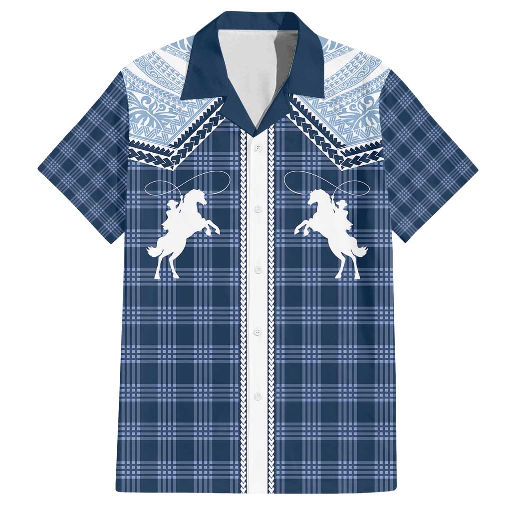 Aloha Hawaii Cowboys Paniolo Family Matching Off Shoulder Maxi Dress and Hawaiian Shirt Navy Blue Palaka - Polynesian Pride