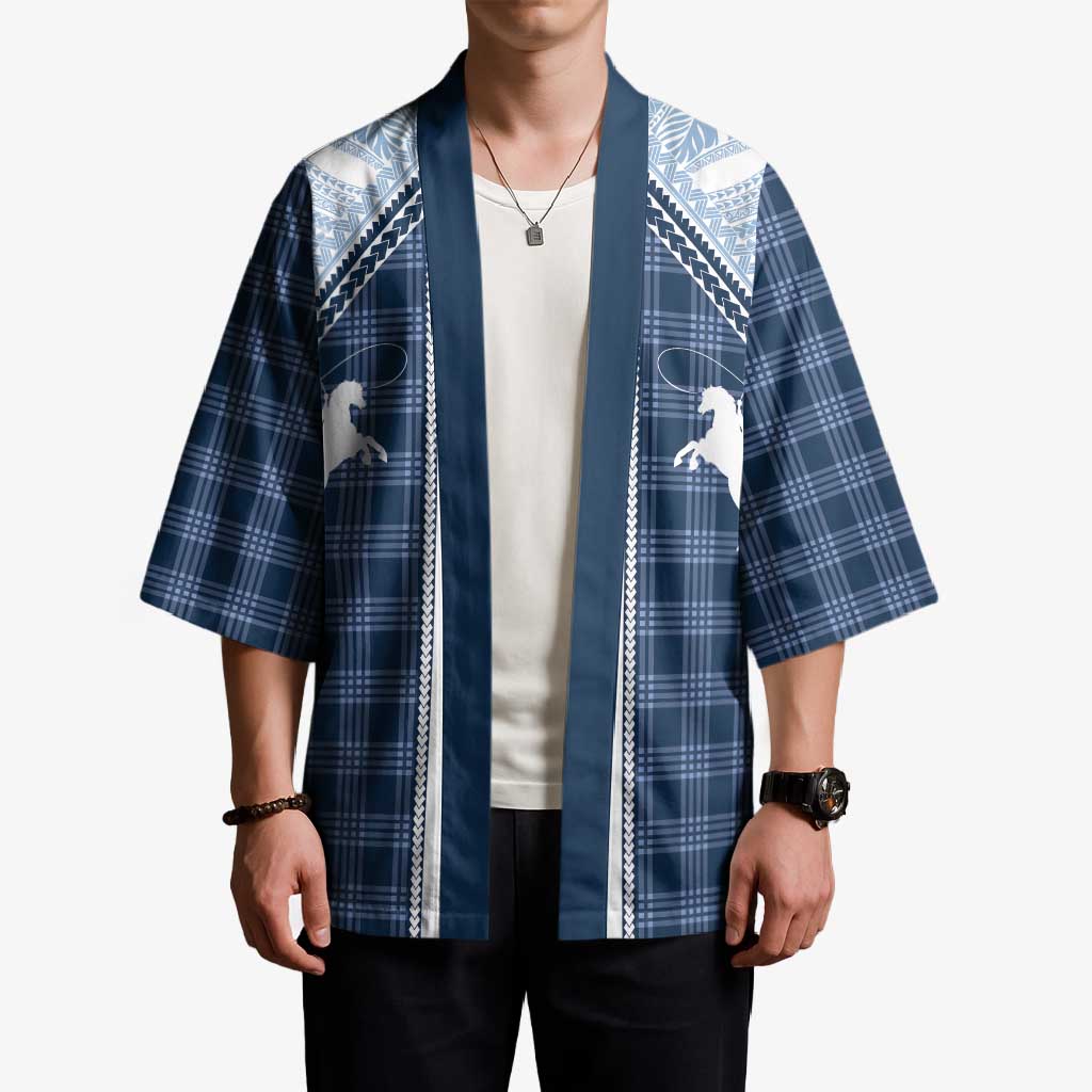 Aloha Hawaii Cowboys Paniolo Kimono Navy Blue Palaka - Polynesian Pride