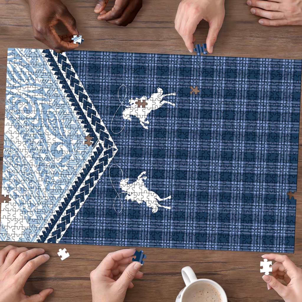 Aloha Hawaii Cowboys Paniolo Puzzle Navy Blue Palaka - Polynesian Pride