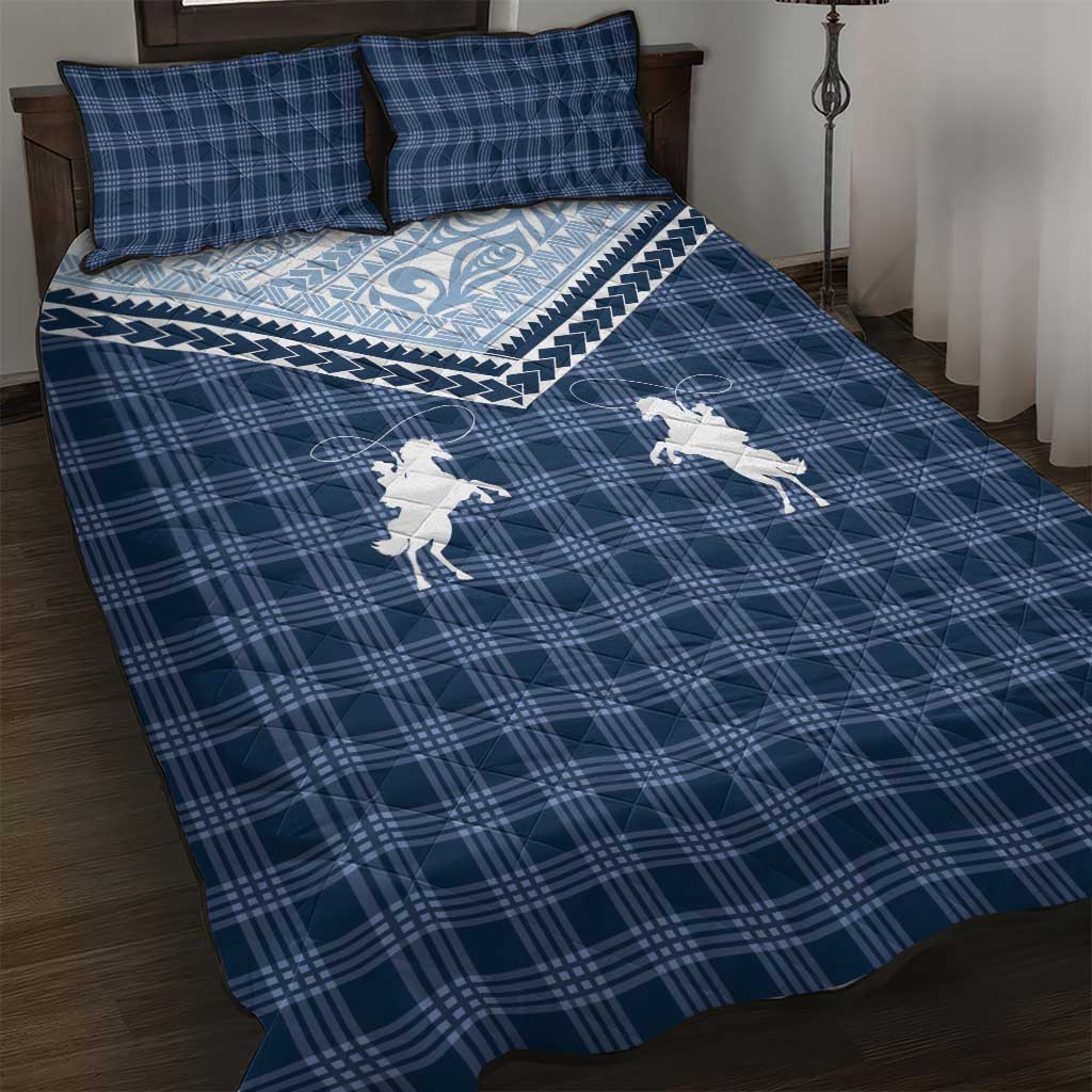 Aloha Hawaii Cowboys Paniolo Quilt Bed Set Navy Blue Palaka - Polynesian Pride