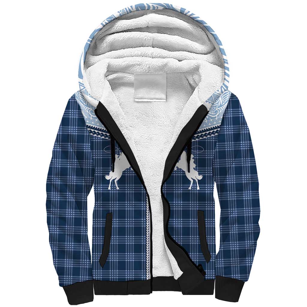 Aloha Hawaii Cowboys Paniolo Sherpa Hoodie Navy Blue Palaka - Polynesian Pride