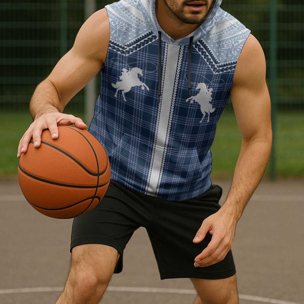 Aloha Hawaii Cowboys Paniolo Sleeveless Hoodie Navy Blue Palaka - Polynesian Pride