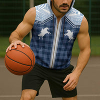 Aloha Hawaii Cowboys Paniolo Sleeveless Zip Hoodie Navy Blue Palaka - Polynesian Pride